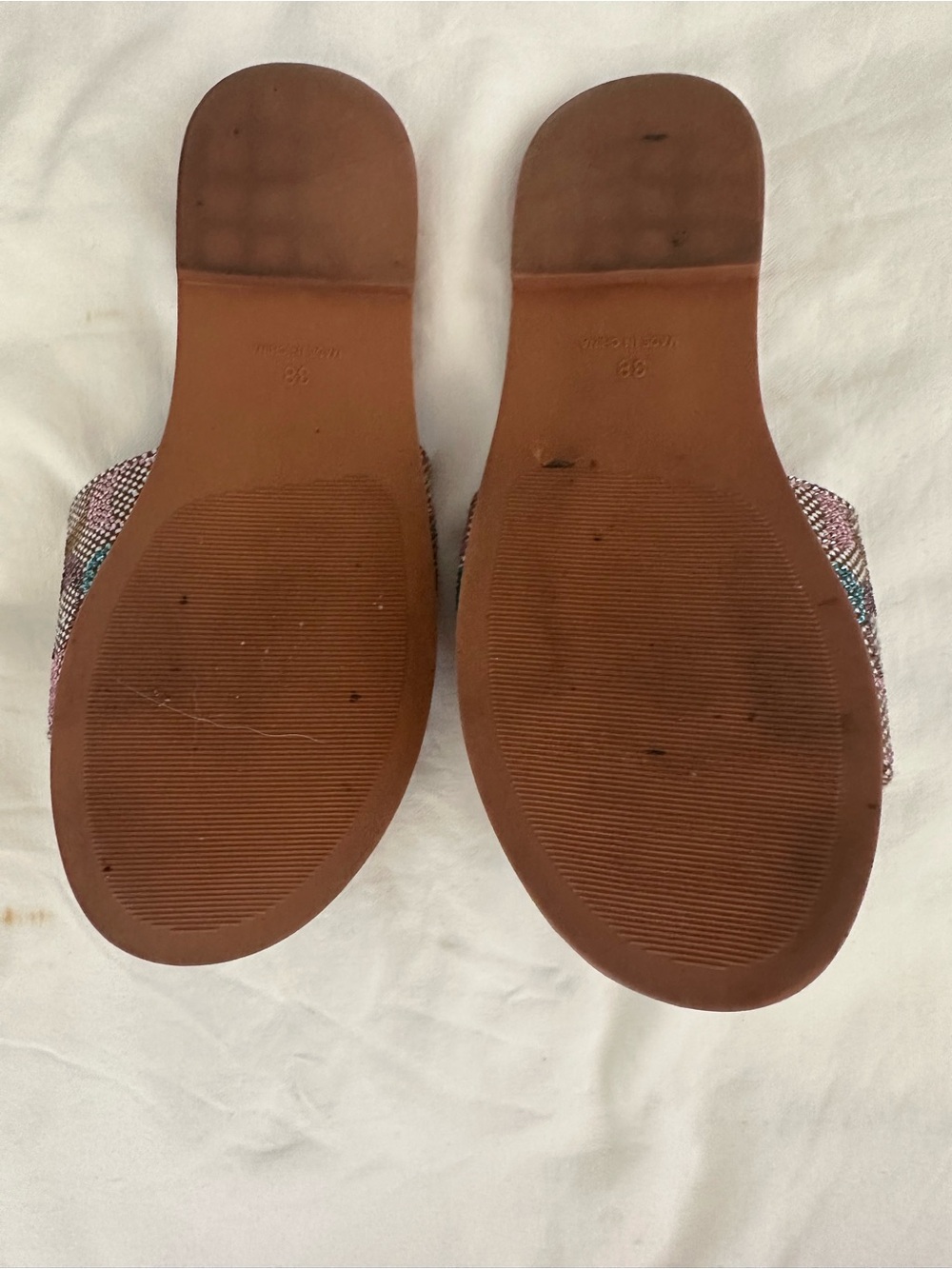 Coach Brown Slide Sandals with Multicolor Embellished Strap - Picture 2 of 3